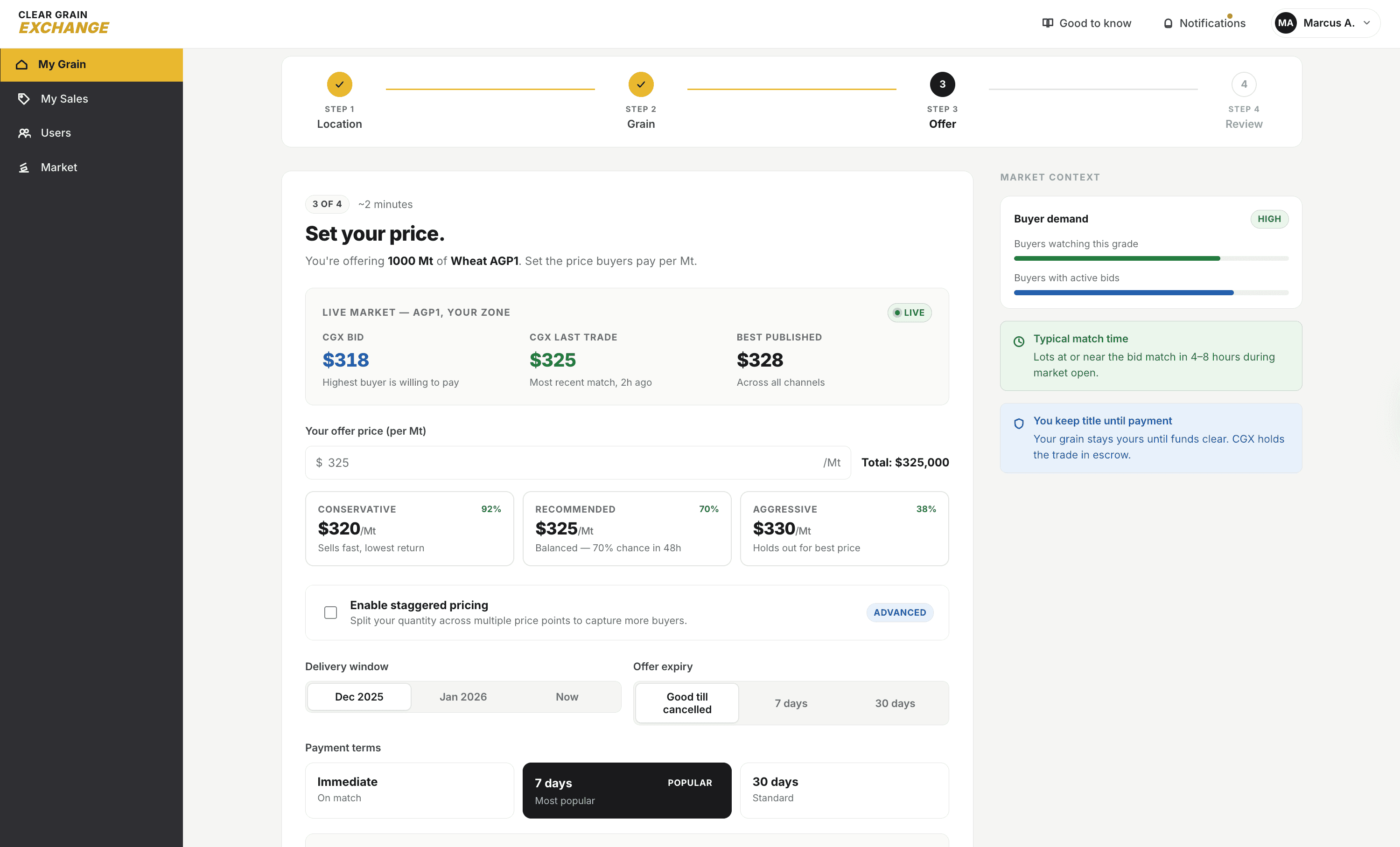 Add Grain flow with location-based smart suggestions and Quick Add options