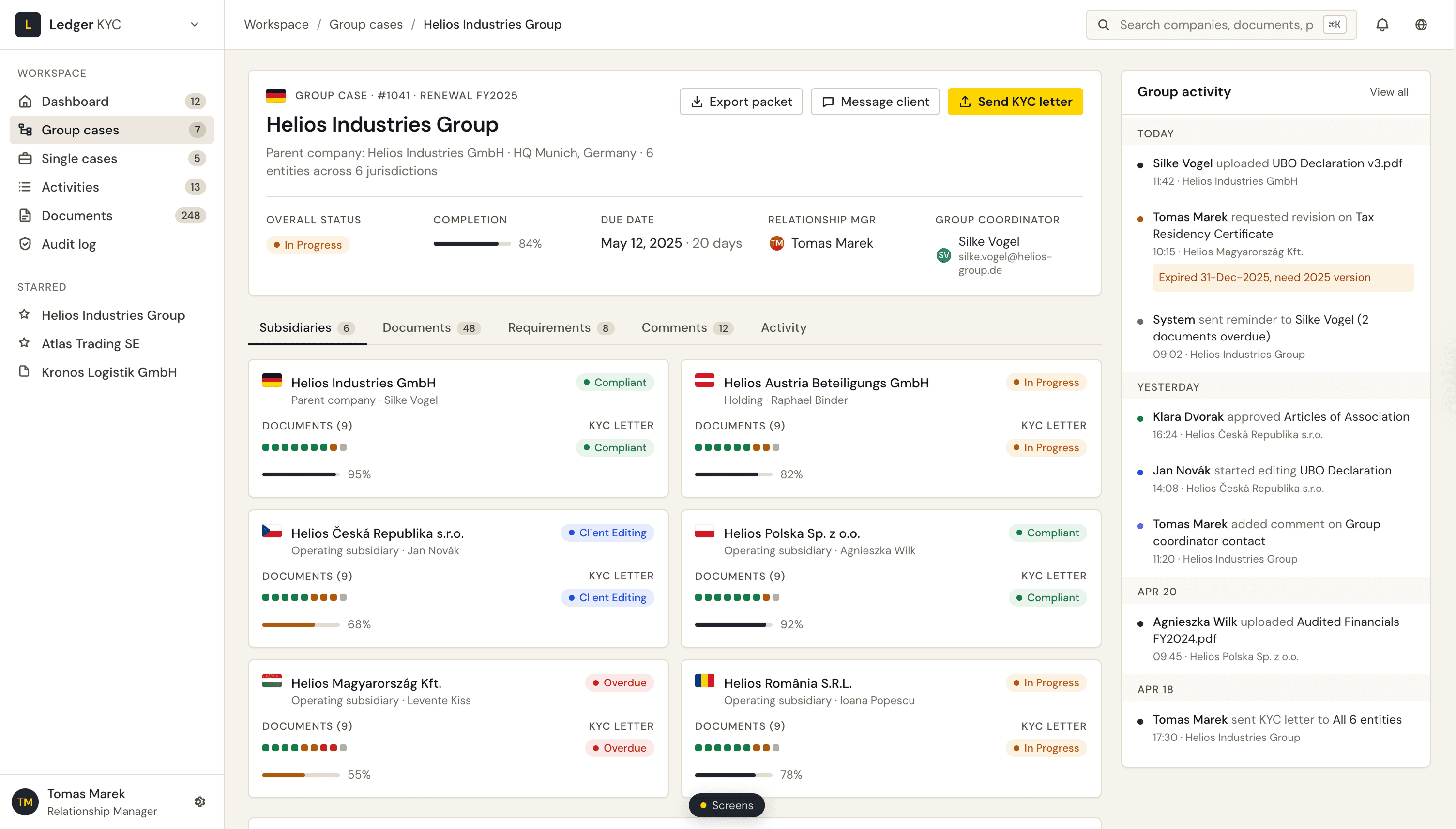 Drilled-in view of Helios Germany subsidiary with document details