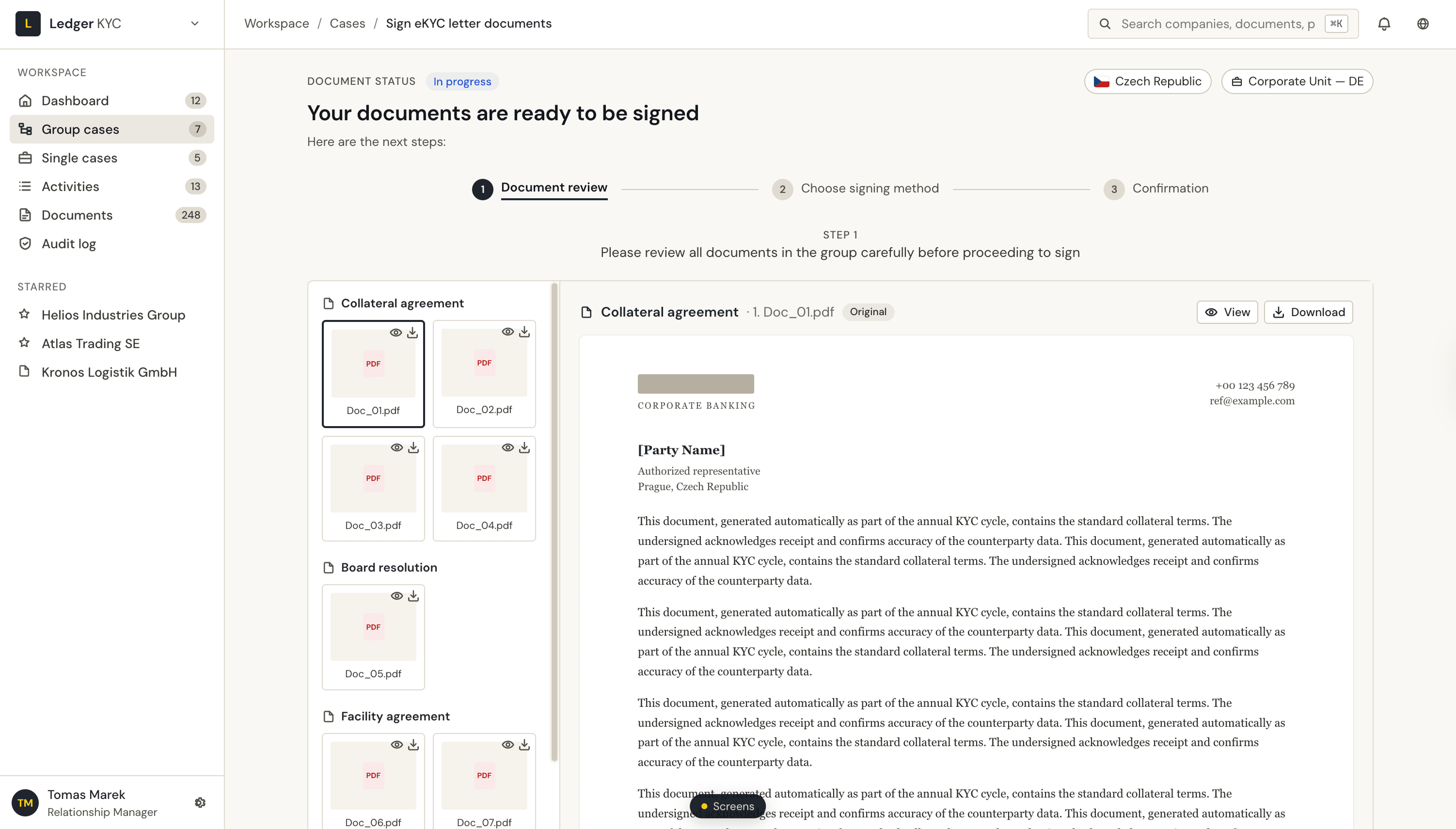Signing flow: document preview before signing