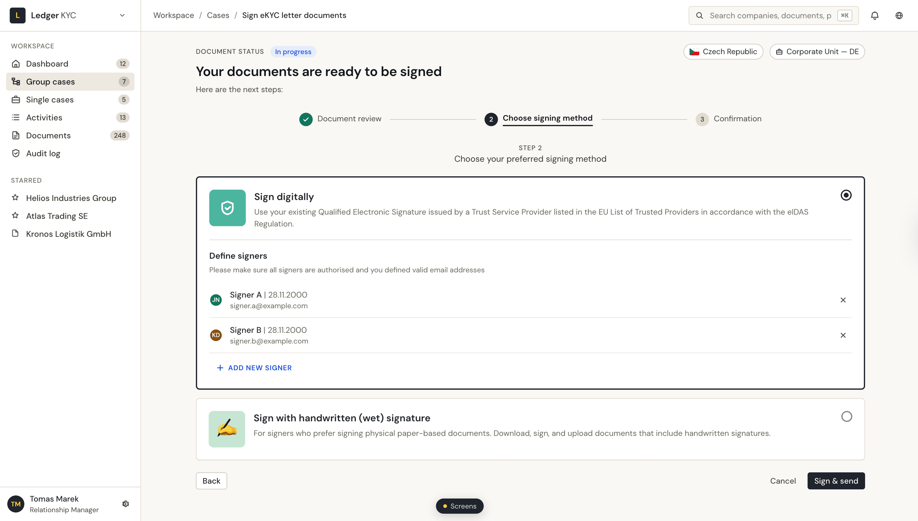 Signing flow: electronic signature step