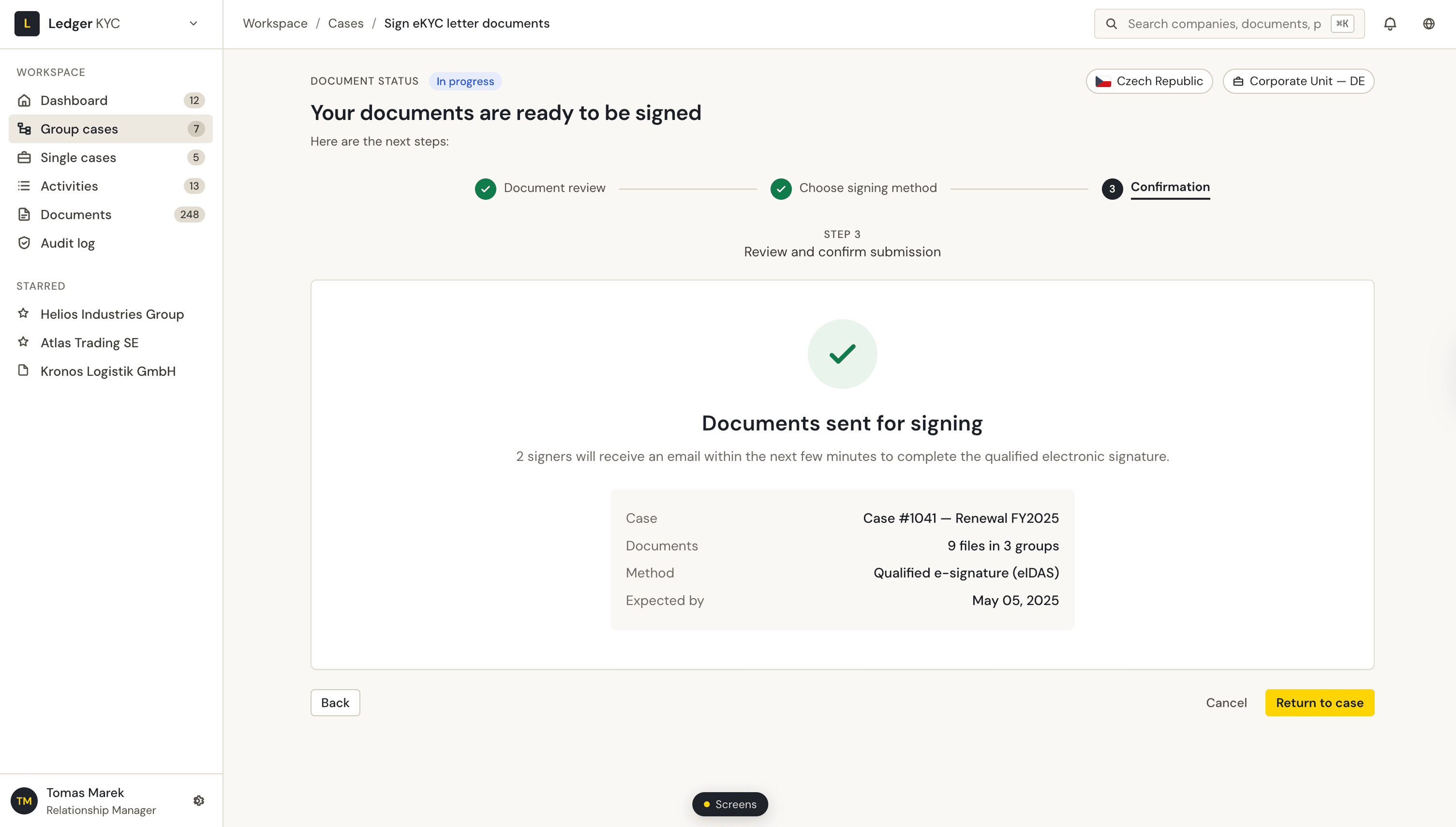 Signing flow completed, all documents signed